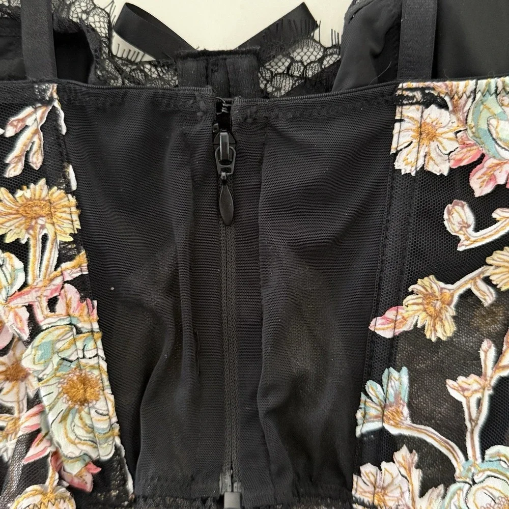Victoria's Secret Dream Angels Black Floral Embroidery Corset Bustier Top SizeXS